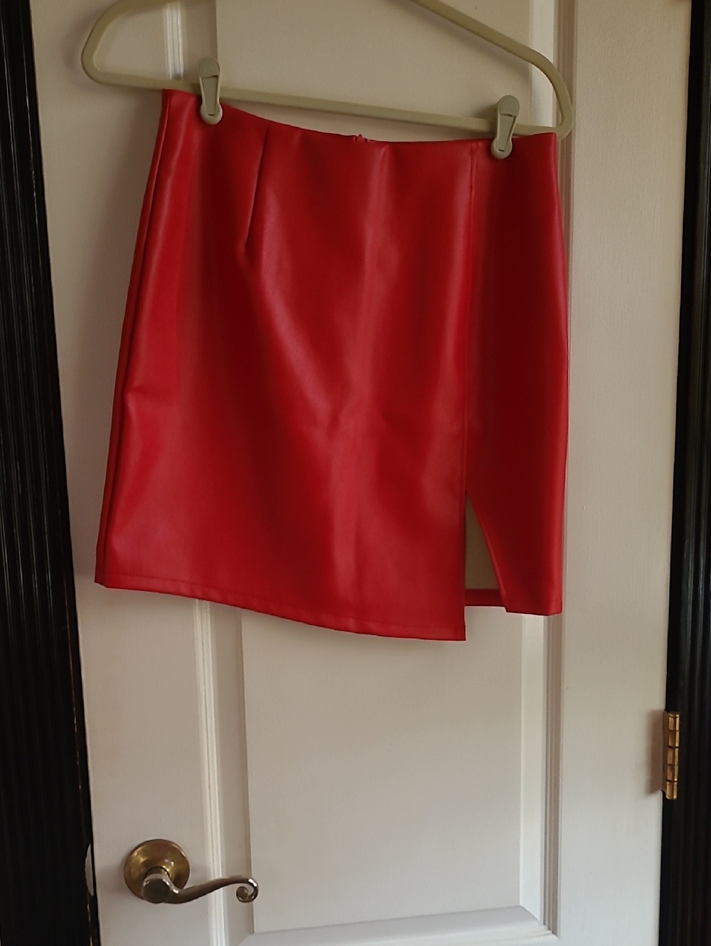Red Faux Mini Skirt.